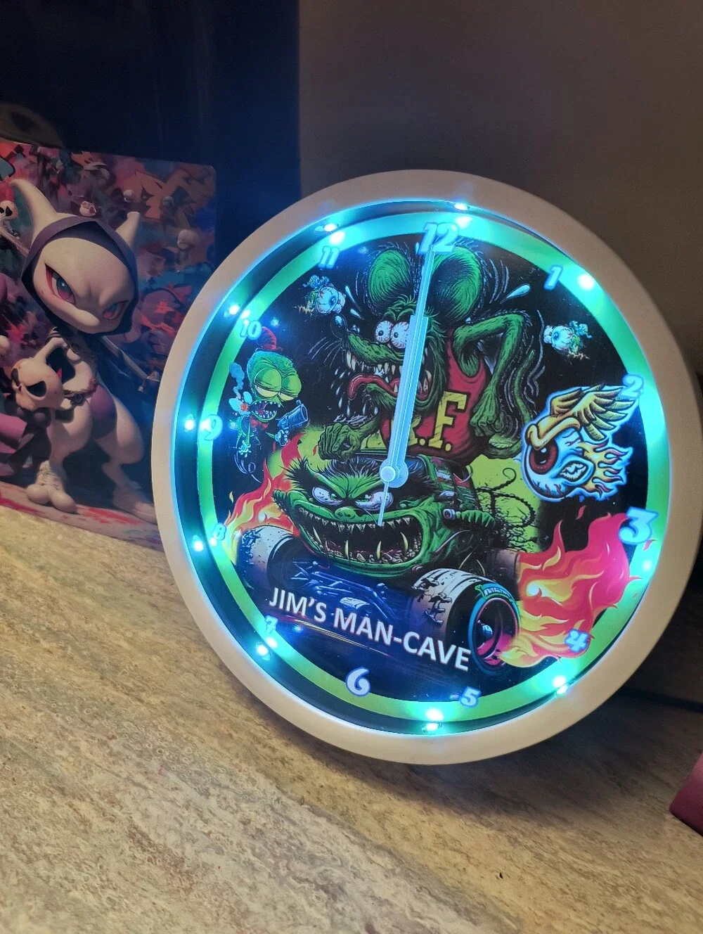 Neon Green Rat Fink Style LED Wall Clock - Jim's Man-Cave